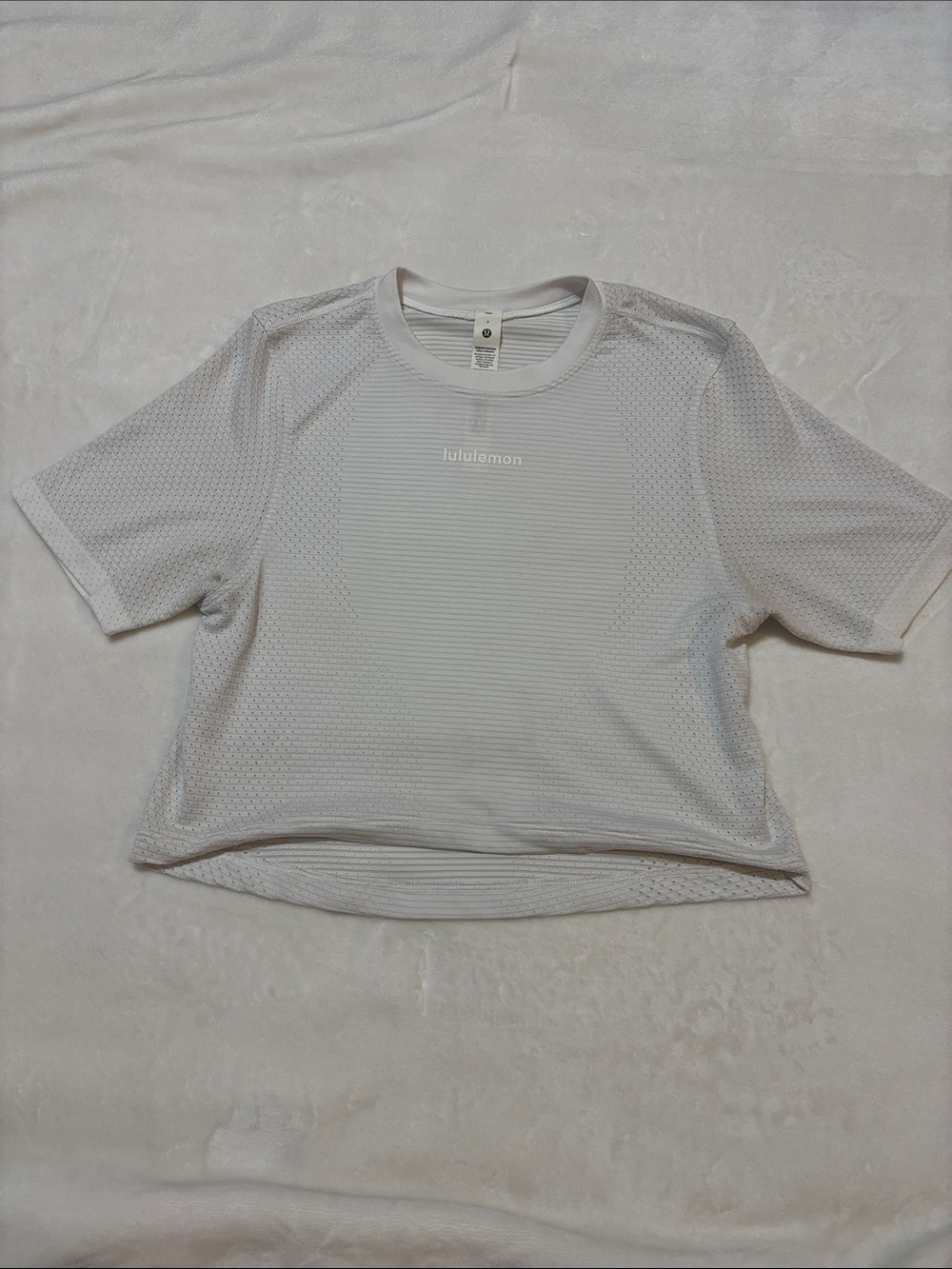 lululemon athletica White Mesh Short Sleeve Crop Tee